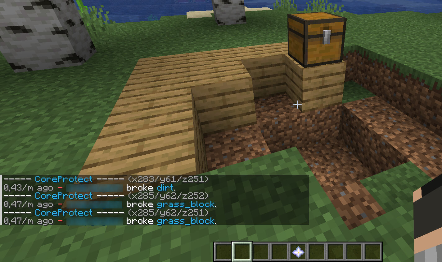 A Minecraft chat message stating that a player broke some blocks
